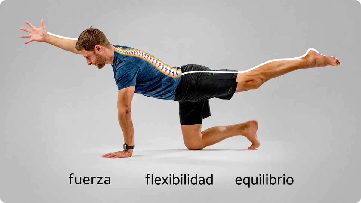 Instructor guiando un ejercicio correctivo de espalda